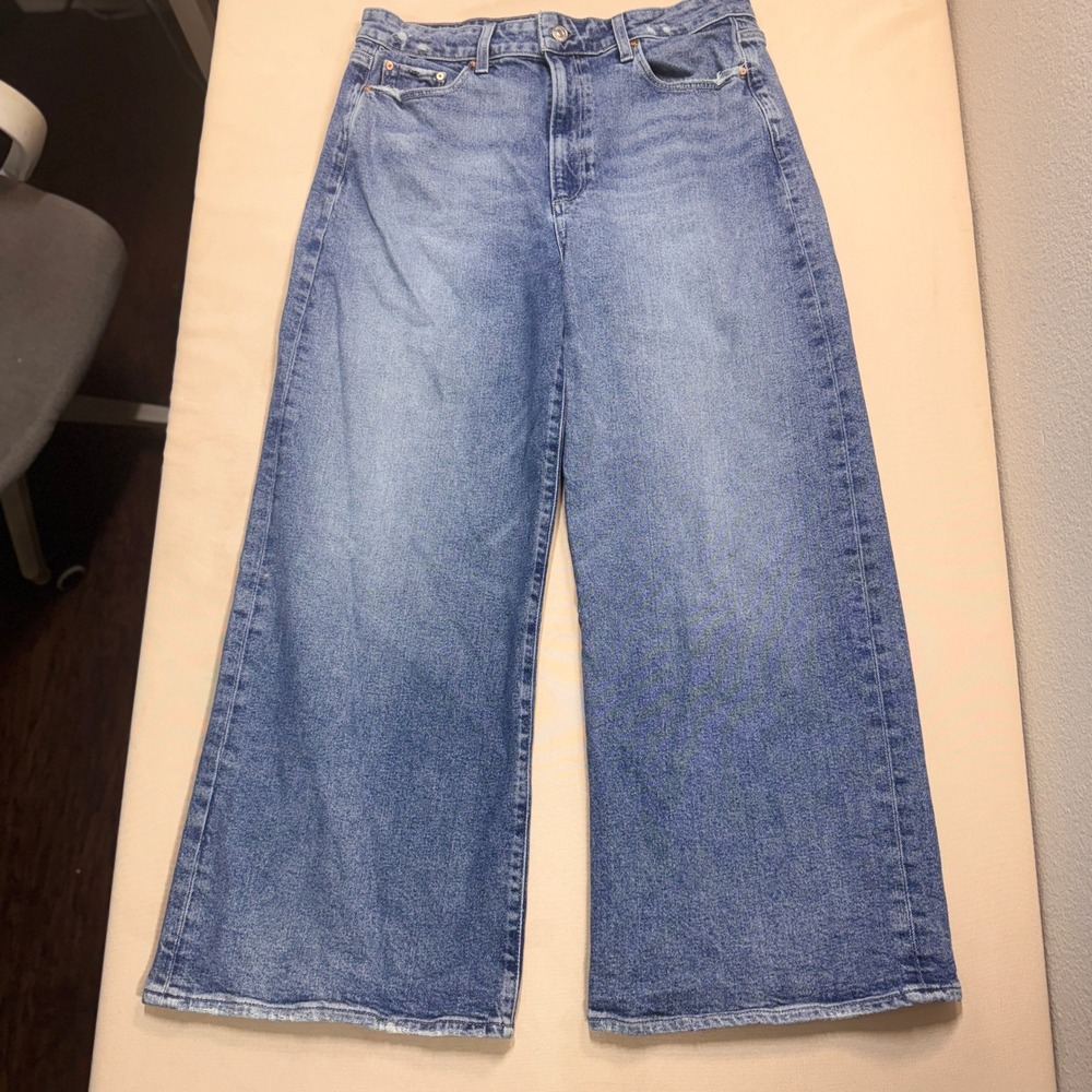 PAIGE Anessa High Rise Wide Leg Cropped Jeans Medium Wash Size 31 Casual EUC